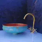 Handmade Oxidized Copper Sink Bathroom, Green Patina Copper Washbasin, Hammered