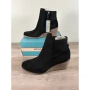 TOMS Sadie Black Suede Side Zip Wedge Heel Women's Size 9 EU 40 New in Box