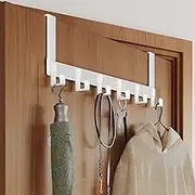 Over The Door Hooks, Over The Door Hanger Coat Rack with 6 Hooks for Hanging Clothes Hat Towels Umbrellas Keys on Back of Bathroom Bedroom Closet Doors（White）