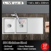 1160x460mm Stainless Steel Kitchen Sink Double Bowls Drainboard Top/Undermount