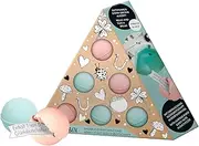 fesh! fesh 6 Piece Bath Bomb Set in Gift Box with Aroma Bath Additives for Relaxation, Nourished Skin and Colourful Bubble Baths in Pink and Light Blue, Beautiful Gift Set for Women and Girls