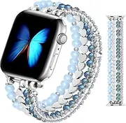 [JR.DM] Beaded Bracelet Compatible with Apple Watch Band 40mm 38mm 41mm Series 9/8/7/SE/6/5/4/3/2/1 Women Girls Dressy Fancy Handmade Stretchy Strap Replacement for iWatch Bands