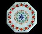 12" Marble corner side semi precious stone Inlaid table top handmade work