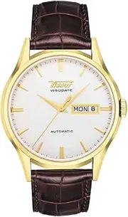 [Tissot] Men's T0194303603101 Visodate Yellow Gold-Tone Stainless Steel Brown Leather Watch, Modern