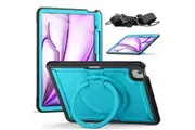 iPad Air 13 inch 2025 (M3) Drop Protection Frosting Handle Bracket Case with Screen Protector & Shoulder Strap-LightBlue