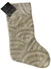 Christian Siriano Christmas Stocking 22" Gold Silver White Beaded Front Accents