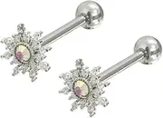 [Niaspi] 14G Crystal Star Tongue Bar Ring for Women Unisex Hypoallergenic Stainless Steel Shiny AB Cubic Zircon Sun Snowflake Tongue Piercing Ring Ball Screw Back Fashion Style Body Piercing Jewelry 12mm, One