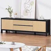 [ALFORDSON] TV Cabinet Stand Black Wood Colour 180x 40x 55cm, 2 Drawers and Storage Cabinets, Modern Entertainment TV Unit for Living Room, Multimedia Centre for Soundbar Consoles