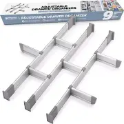 Upgraded Aluminum Drawer Organizer with 10 Customizable Dividers - Medium Size