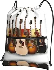 EdWal Guitar Print Drawstring Backpack Gym Bags Sports Bags With Zipper Pocket For Travel Beach, Black, One Size