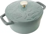 Staub Cocotte Ocean Z1028-987 Cocotte Ocean Round 7.9 inches (20 cm) Eucalyptus Brass Knob Specifications Mina Perhonen Both Hands, Cast Enameled Pot, Induction Compatible