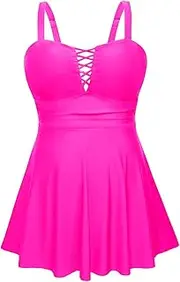 [Aqua Eve] Plus Size Two Piece Swim Dress Tankini with Shorts Tummy Control Swimsuit for Women Bathing Suits
