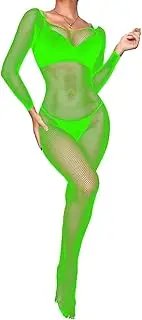 [Loveluv] Women's Sexy Fishnet Bodysuit Mesh Bodystockings One Piece Lingerie