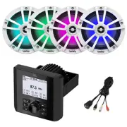 Marine Bluetooth Receiver, 4x 6.5" 225W LED Boat White Speakers USB/AUX Adapter