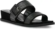 [Anne Klein] Womens Black Buckle Accent Comfort Brenda Round Toe Wedge Slip On Slide Sandals AU Size 10.5