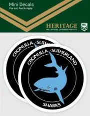 620475 CRONULLA SHARKS NRL SET OF 2 MINI HERITAGE DECALS CAR STICKERS