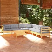 8 Piece Garden Lounge Set with Grey Cushions Solid Pinewood, Patio Furniture Sets