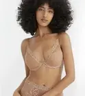 Natori Feathers Bra US 36D Cafe Nude Tan Lace T Shirt Plunge NWT Padded Lingerie