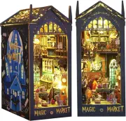 DIY Book Nook Kit, 3D Wooden Puzzle Bookshelf Insert Decor with LED Light DIY...