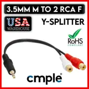 3.5mm M Plug to 2 RCA F Jack Adapter Stereo Audio AUX to Dual RCA Cable Splitter