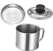 LIGIGWASH Stainless Steel Oil Filter Pot with Lid Large Capacity Grease Container for Kitchen and Camping Oil Filtration Strainer Cooking Oil Storage