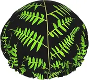 Natural Plant Silhouette Fern Leaf Print Various Activities Shower Cap Reusable Soft And Lightweight Bath Hair Cap Long Hair