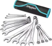 15-Piece Chrome Vanadium Combination Wrench Set with Tool Roll - 12-Point, 15° O