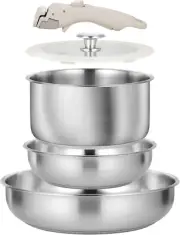 Stainless Steel Pots and Pans Set, 7 Piece Stainless Steel Cookware Set with Det