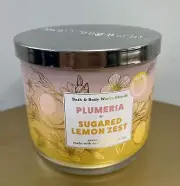 Bath & Body Works PLUMERIA + SUGARED LEMON ZEST 3 Wick Candle 14.5OZ New