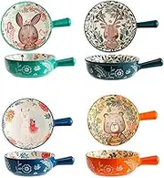 4 Soup Bowls with Different Patterns with Handles Soup Crocks，for Chili, Beef Stew，Microwave and Oven Available