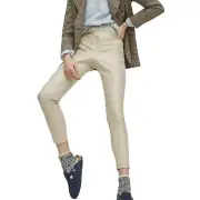 Anthropologie Avec Les Filles Cream Tan Arden Slim Faux Leather Pants Size Large