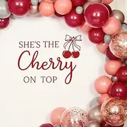 She's The Cherry on Top Decal for Backdrop Arch - Cherry Theme Baby Shower - Our Little Cherry on Top Baby Shower Backdrop - Cherries Themed Birthday/Bridal Shower Party Decorations