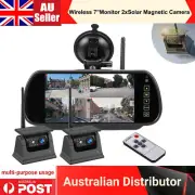 Wireless 7"Mirror Monitor DVR 2xSolar Magnet Recharge Backup Camera For RV Truck
