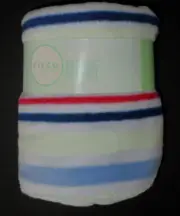 NEW Circo Blue Red Yellow Stripes Blanket Micro Fleece Stitched Edge Baby Boy