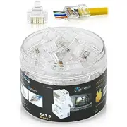 RJ45 Cat6 Pass Through Conector EZ to Crimp Modular Plug for Straded UTP,Pack 50