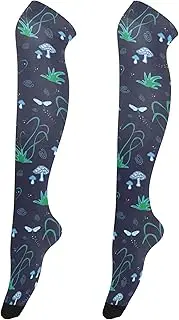 [Caihoyu] Tube Socks for Women Casual Long Knee High Socks Over Knee Baseball Socks for Special Occasions Dragonfly Mushrooms on Blue, Dragonfly Mushrooms on Blue