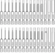 30 Piece Hex Head Allen Wrench Drill Bit Set, 1/4 Inch Shank Metric and SAE S2