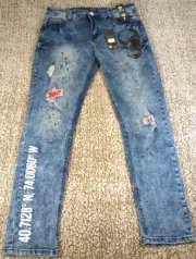 Encrypted Mens Jeans Size 38x32 Skinny Fit Denim Pants NWT Blue Distressed