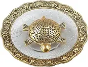 Wonder Care | Feng Shui Tortoise Statue Within Glass Plate Sculpted in Great Detail in Ivory Antique Finish - Idol for Car | Home Decor | Gift | (Turtle Plate 5")