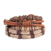 2 set 4pcs/set Men Retro Stretch Cowhide Bracelet Row Set Woven Wristband Fashion Jewelry