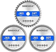 3 Pieces 165 mm Saw Blade Circular Saw Blade for Wood, Plywood, Laminate, Drywall, Plastic, Plastic (24/60/80 Teeth)