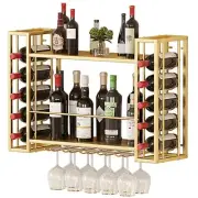 Wall Mounted Wine Rack, Metal Bar Liquor Shelves and Glass Holder,Wall Bar Sh...