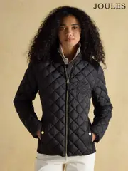 Joules Braemar Luxe Black Showerproof Diamond Quilted Coat (F17621) | $298