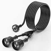 HITRENDS 3M Power Extension Lead Cord with 3-Pin 1 to 2 Double Outlet Plug, 10A/2500W, Australia Standard Household Duty Extension Lead, Black