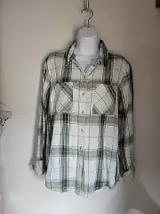 Sanctuary Women's Plaid Button Front Top Size XS Blue Green White LS NEW NWT