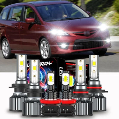 For Mazda 5 2006-2010 6X Front LED Headlight High Low Beam+Fog Light Bulbs white (for: Smart)