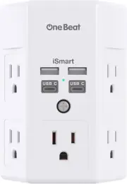 Protector contra sobretensiones, extensor de 5 tomas con 4 puertos USB (USB C),