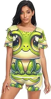 [RPLIFE] Cute Cartoon Frog Big Eyes Women Jammies, Lounge Wear for Women Sets, Cute Cartoon Frog Big Eyes 2, Medium