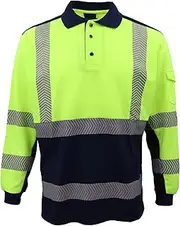 [Zmart Australia] Hi Vis Long Sleeve Polo Shirt for Men - Reflective Tape, Safety Tradie Workwear Tops, Cool-Dry Polyester Mesh, AS/NZS 4602.1:2011 Compliant