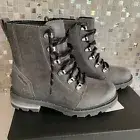 SOREL Lennox Lace WP Leather Boots, NIB, Women's Size 5 Quarry/Grey